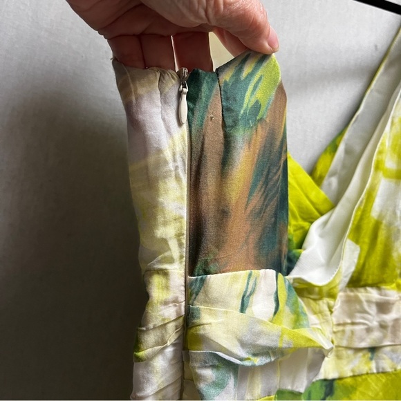 Steilmann silk cotton Elegant Green and White Women's Midi Dress Sz 12 - Picture 4 of 15